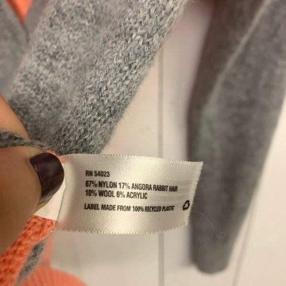 GAP cardigan womens grey peach wool angora rabbit hair color block v cardigan - Picture 3 of 4